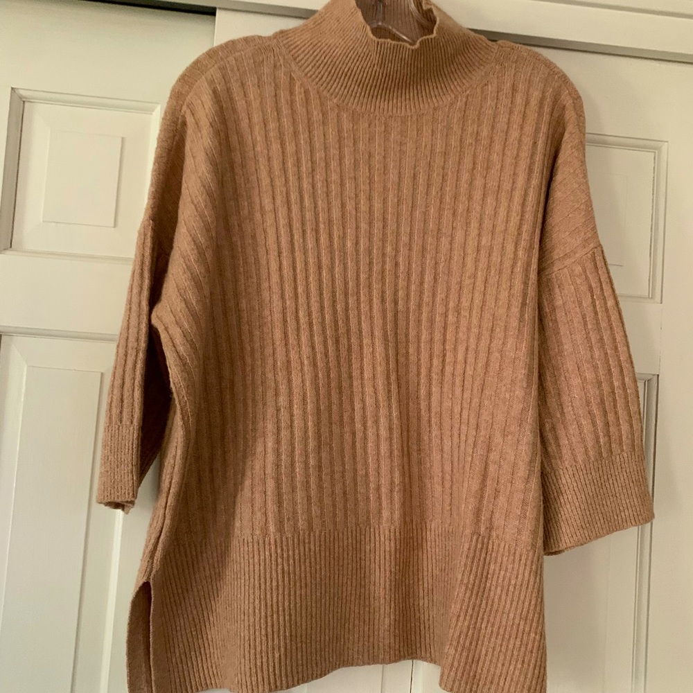 XS Loft cowl neck sweater in camel color.